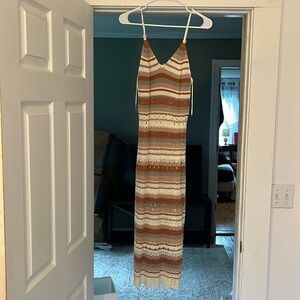 Beachy midi dress. Cream and tan.